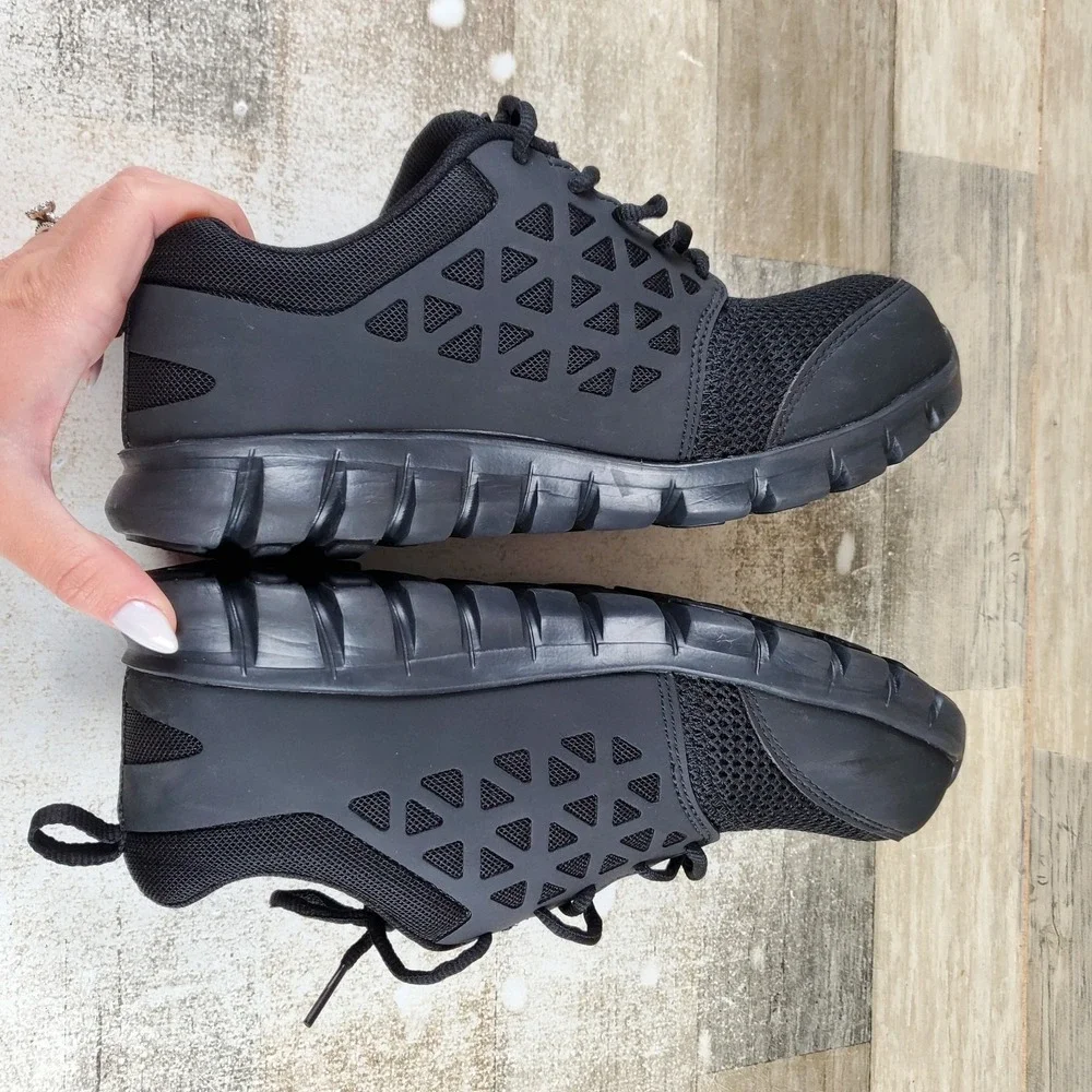 Reebok Sublite Cushion Work Shoes Mens 8 / Womens Sz 10 Black Alloy Toe Sneakers